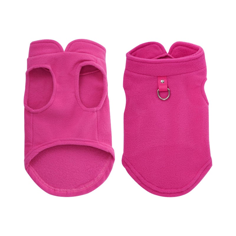 Sucrain Dog Fleece Vest Soft Pet Jacket with Leash O-Ring Winter Warm Pet Pullover Coat for Small Dog (Hot Pink, Medium) - Image 3