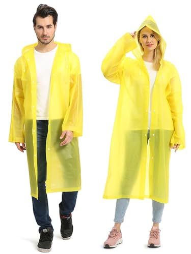 Opret Reusable Rain Poncho with Hood and Sleeves for Adults, Portable EVA Raincoat Perfect for Outdoor Activities, Yellow, One Size - Image 1
