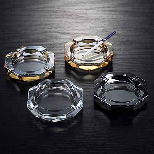 HOSTEESSCHOICE Crystal Glass Ashtray, Octagon Ash tray Cigar Cigarettes Ashtray Holder Office Home Desktop Tabletop Decoration,Crystal Gold - Image 2