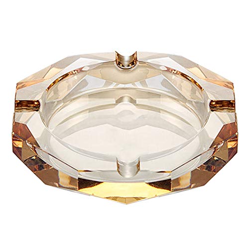 HOSTEESSCHOICE Crystal Glass Ashtray, Octagon Ash tray Cigar Cigarettes Ashtray Holder Office Home Desktop Tabletop Decoration,Crystal Gold - Image 1
