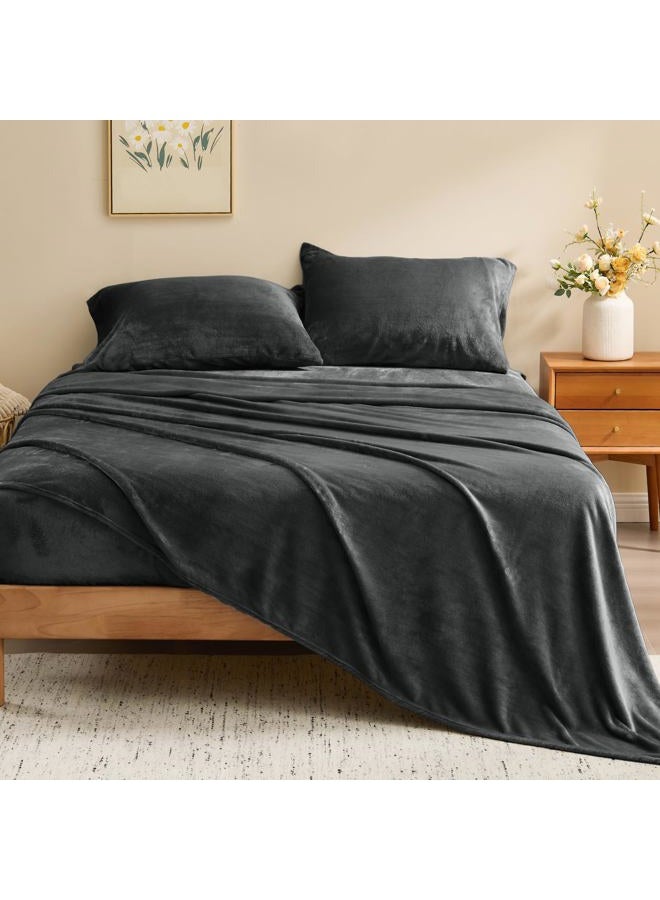 BEDELITE Flannel Sheets Full Size Dark Gray - Super Soft Fleece Sheets Set Fluffy Extra Plush, 4 Piece(Include Fitted Sheet, Flat Sheet, 2 Pillowcases) - Image 2