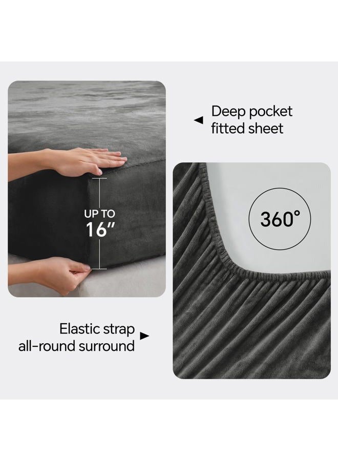 BEDELITE Flannel Sheets Full Size Dark Gray - Super Soft Fleece Sheets Set Fluffy Extra Plush, 4 Piece(Include Fitted Sheet, Flat Sheet, 2 Pillowcases) - Image 4