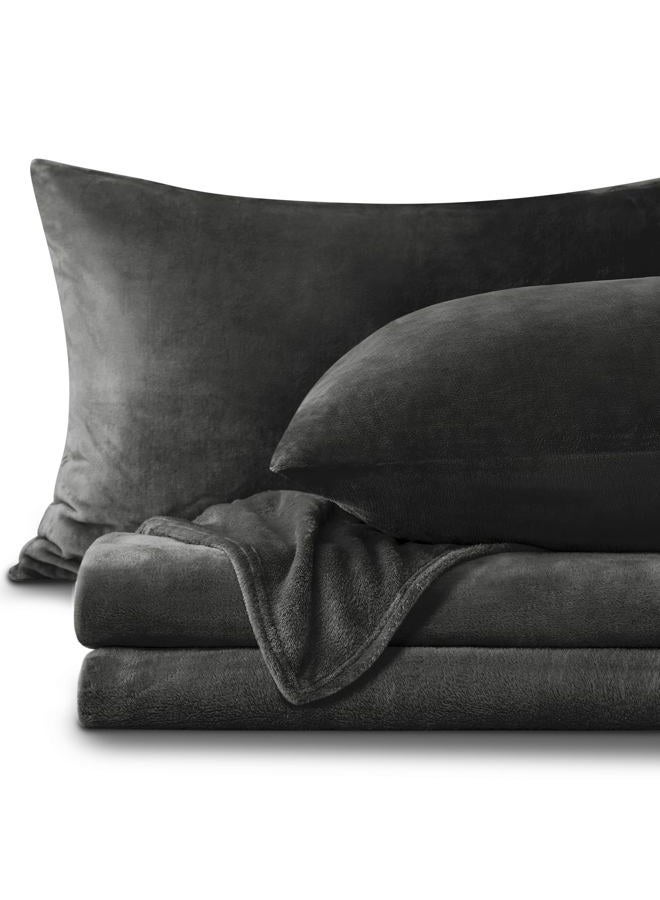 BEDELITE Flannel Sheets Full Size Dark Gray - Super Soft Fleece Sheets Set Fluffy Extra Plush, 4 Piece(Include Fitted Sheet, Flat Sheet, 2 Pillowcases) - Image 1