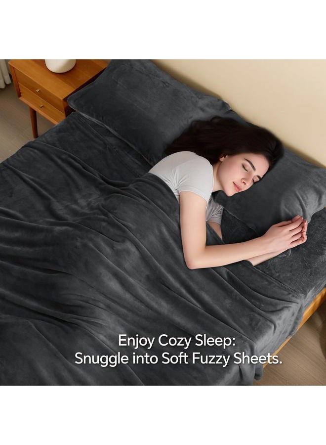 BEDELITE Flannel Sheets Full Size Dark Gray - Super Soft Fleece Sheets Set Fluffy Extra Plush, 4 Piece(Include Fitted Sheet, Flat Sheet, 2 Pillowcases) - Image 3