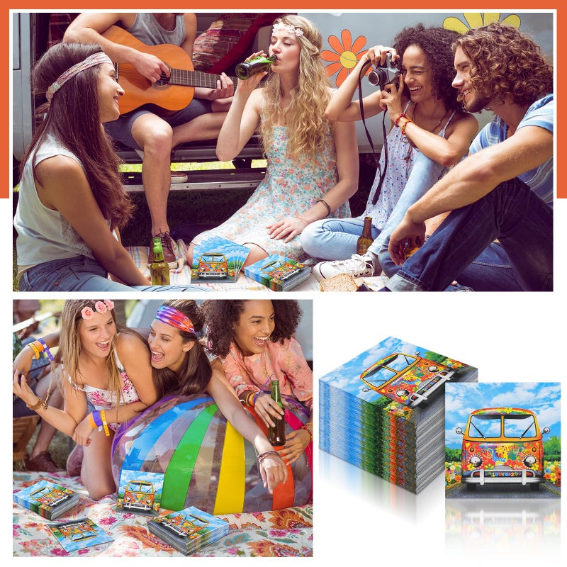 Feifeiya 60 Pcs 60's 70's Hippie Party Cocktail Paper Napkins 6.5 x 6.5 Inches Disposable Paper Napkins Dessert Beverage Napkin for Decoupage Luncheon Napkin for Theme Party Wedding Birthday - Image 4