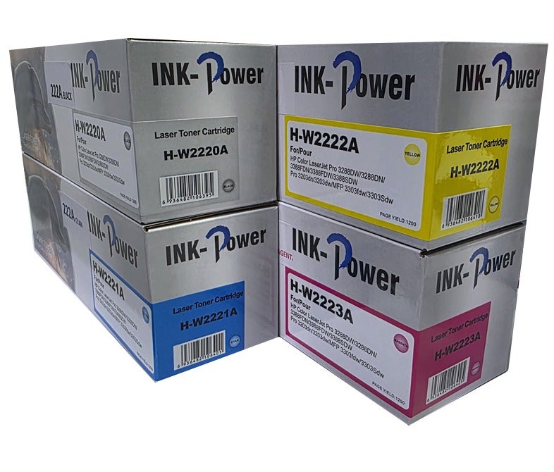 اينك باور خرطوشة حبر ملونة متوافقة 222A W2220A W2221A W2222A W2223A أسود سماوي أصفر أرجواني أربعة ألوان مع شريحة لطابعات HP LaserJet Pro 3203dw MFP 3303fdw 3303Sdw. - Image 3