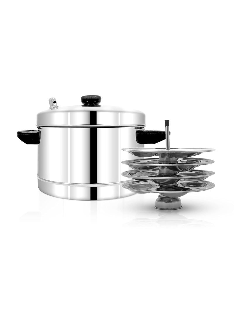pigeon Pigeon Favorite Stainless Steel Idli Cooker with Whistle Indicator | Idly Cooker Pot | Steel Idli Maker with Silver Lid - 4 Plates (for 16 Idlies)  - Image 1