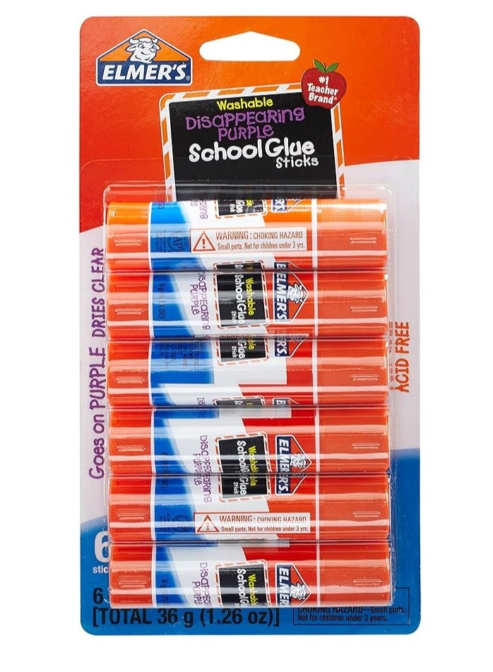 Elmer's Disappearing Purple School Glue Sticks, 6 Count - Image 1