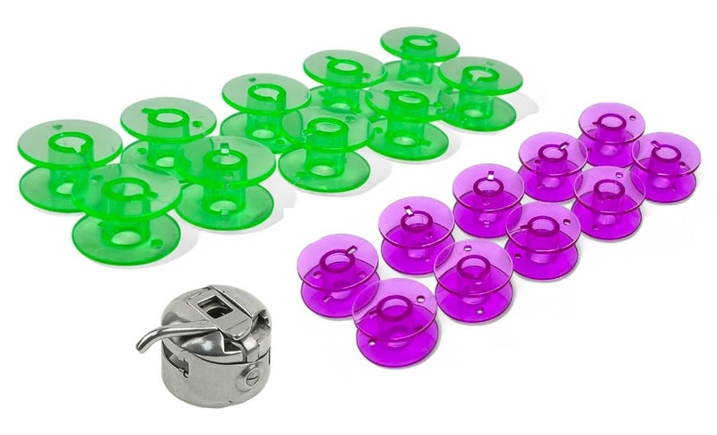 Zenith Plastic Sewing Machine 10 Green & Purple Bobbins Set & 1 Bobbin Case Combo - Compatible with Household Usha, Brother, Singer, Janome & More | Replacement Accessories (10 Green & Purple + 1 BC) - Image 1