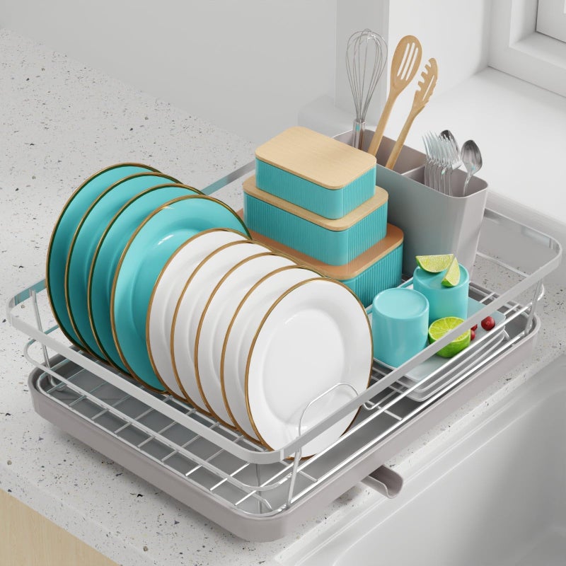 Sakugi Dish Drying Rack  Stainless Steel Dish Rack with Drainboard for Kitchen Counter and Sink 156 D x 12 W x 5 H Silver