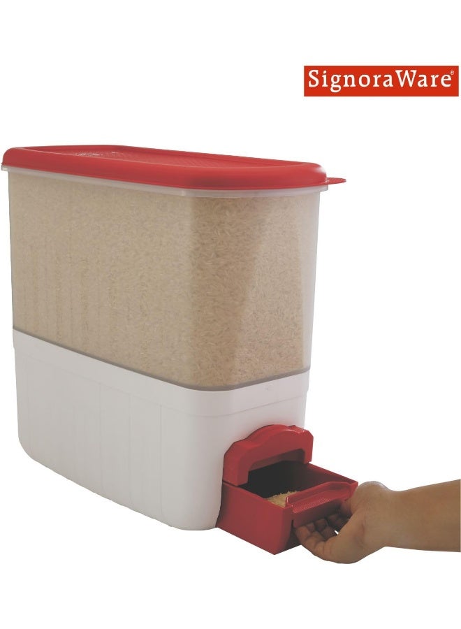 SignoraWare Rice Dispenser Plastic Container (For Touch Free Rice and Pulses), 10Kg, Set of 1, Red - Image 4
