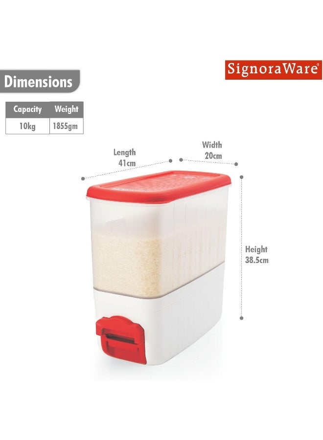 SignoraWare Rice Dispenser Plastic Container (For Touch Free Rice and Pulses), 10Kg, Set of 1, Red - Image 2