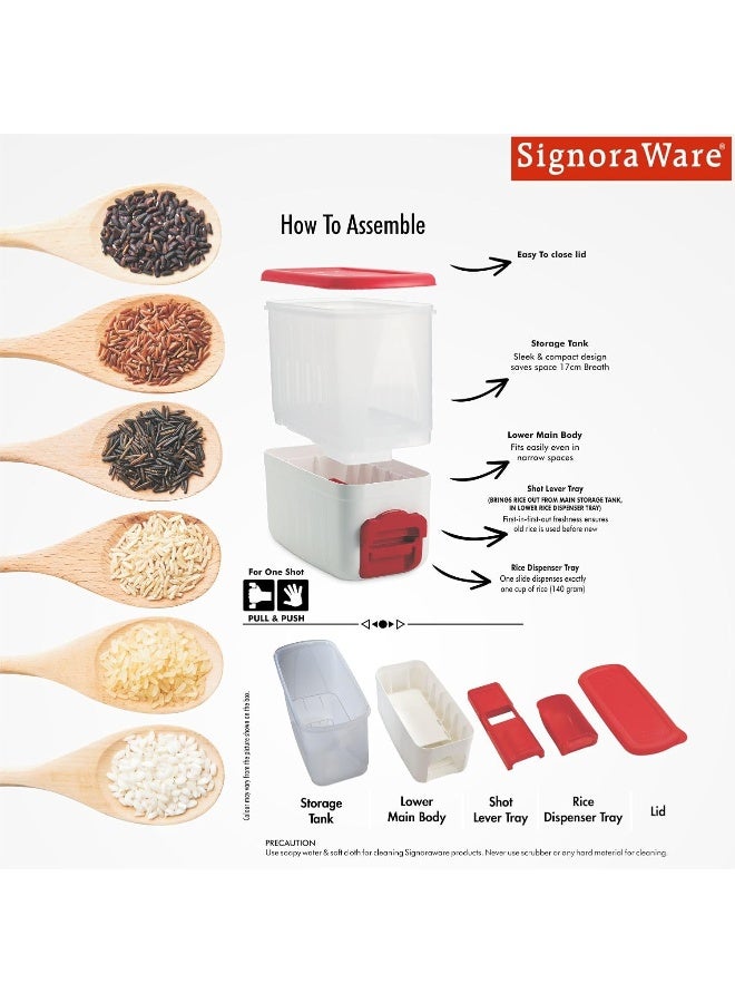 SignoraWare Rice Dispenser Plastic Container (For Touch Free Rice and Pulses), 10Kg, Set of 1, Red - Image 5