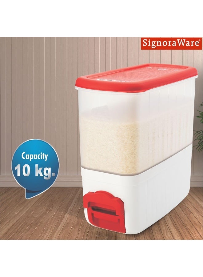 SignoraWare Rice Dispenser Plastic Container (For Touch Free Rice and Pulses), 10Kg, Set of 1, Red - Image 3
