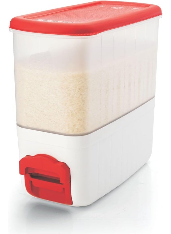 SignoraWare Rice Dispenser Plastic Container (For Touch Free Rice and Pulses), 10Kg, Set of 1, Red - Image 1