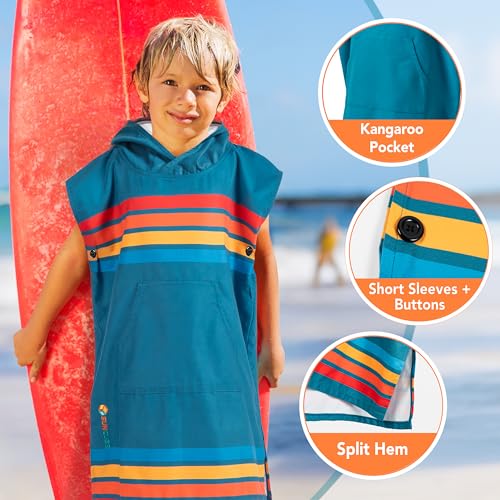 Suncube SUN CUBE Kids Surf Poncho, Hooded Changing Robe, Quick Dry, Absorbent, Lightweight Sand-Resistant Microfiber Wearable Towel, Beach & Pool Cover-Up for Boys & Girls (Ages 3-7, Sunset Blue) - Image 4