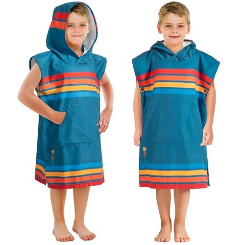 Suncube SUN CUBE Kids Surf Poncho, Hooded Changing Robe, Quick Dry, Absorbent, Lightweight Sand-Resistant Microfiber Wearable Towel, Beach & Pool Cover-Up for Boys & Girls (Ages 3-7, Sunset Blue) - Image 1
