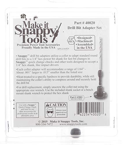 Make it Snappy Tools 40020 7-Piece Drill Bit Adapter Set, Use on Metal, Wood or Plastic, 1/16, 3/32, 1/8, 5/32, 3/16, 7/32 and 1/4 Inch Bit Size, Hex Shank Socket - Image 3