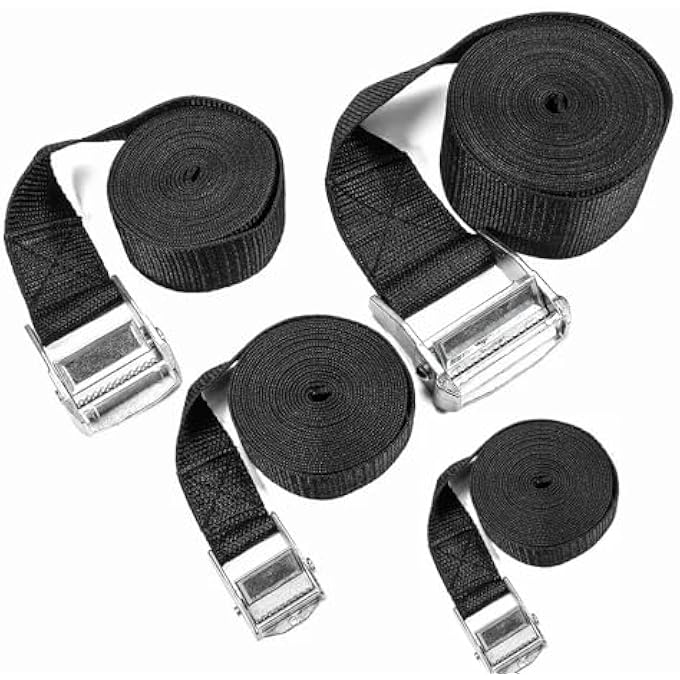TIE DOWN STRAPS 4PCS, HEAVY DUTY ADJUSTABLE CAM BUCKLE TIE-DOWN LASHING STRAPS FOR CARGO, LUGGAGE, MOTORCYCLE, TRUCKS, TRAILER - Image 2