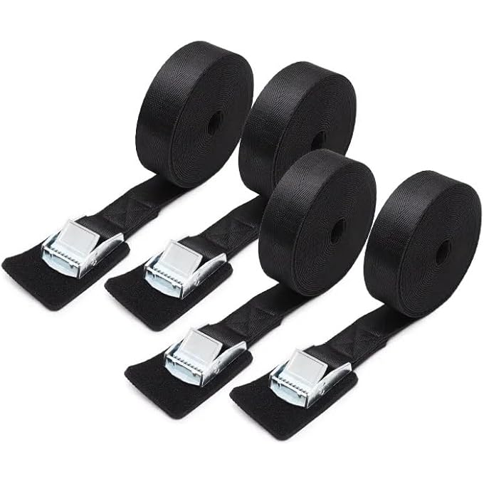 TIE DOWN STRAPS 4PCS, HEAVY DUTY ADJUSTABLE CAM BUCKLE TIE-DOWN LASHING STRAPS FOR CARGO, LUGGAGE, MOTORCYCLE, TRUCKS, TRAILER - Image 1