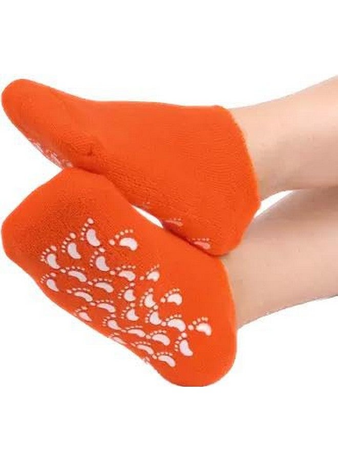 Magic Spa Moisturizing Gel Socks For Dry Feet And Ankles - Helps Repair Cracked Skincare Gel Therapy And Softens Feet (1 Pair)- orange - Image 1