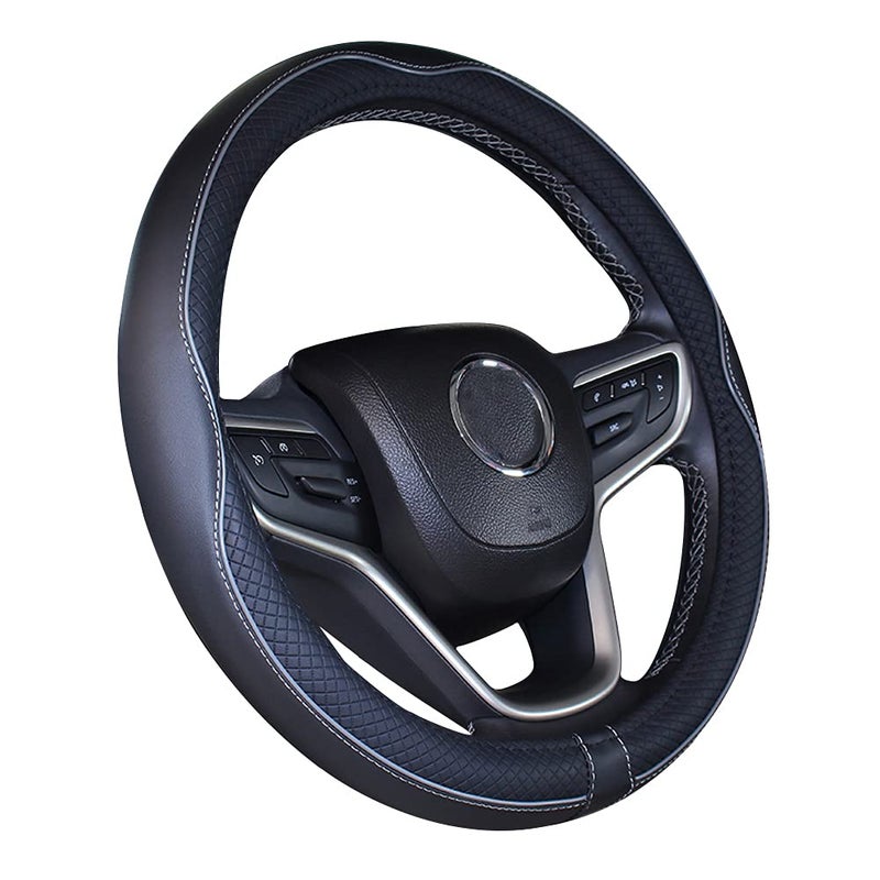 Mayco Bell Universal Standard Size Steering Wheel Cover Anti-Slip,Safety,Soft,Breathable,Durable,Full Surround,Comfortable Grip Microfiber Leather (14.5-15 inch,Black Gray) - Image 2