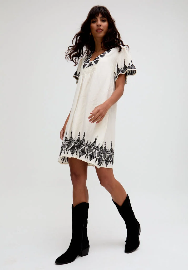 رافاي Liberty V-Neck Embroidered Mini Dress In Cream