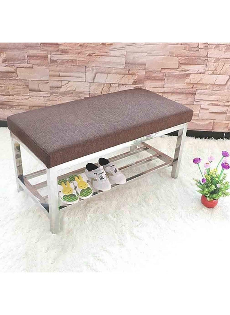 Generic INDIAN DECOR 31375 Shoe Bench Stainless Steel Entryway Shoe Rack Bench Fabric Upholstered Change Shoes Bench Stainless Steelfor Living Room Hallway Bedroom Shoe Store Brown Made in India  - Image 1