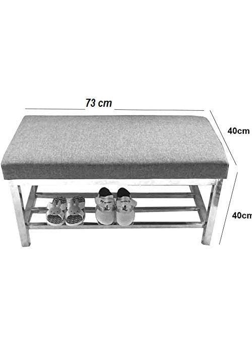Generic INDIAN DECOR 31375 Shoe Bench Stainless Steel Entryway Shoe Rack Bench Fabric Upholstered Change Shoes Bench Stainless Steelfor Living Room Hallway Bedroom Shoe Store Brown Made in India  - Image 2