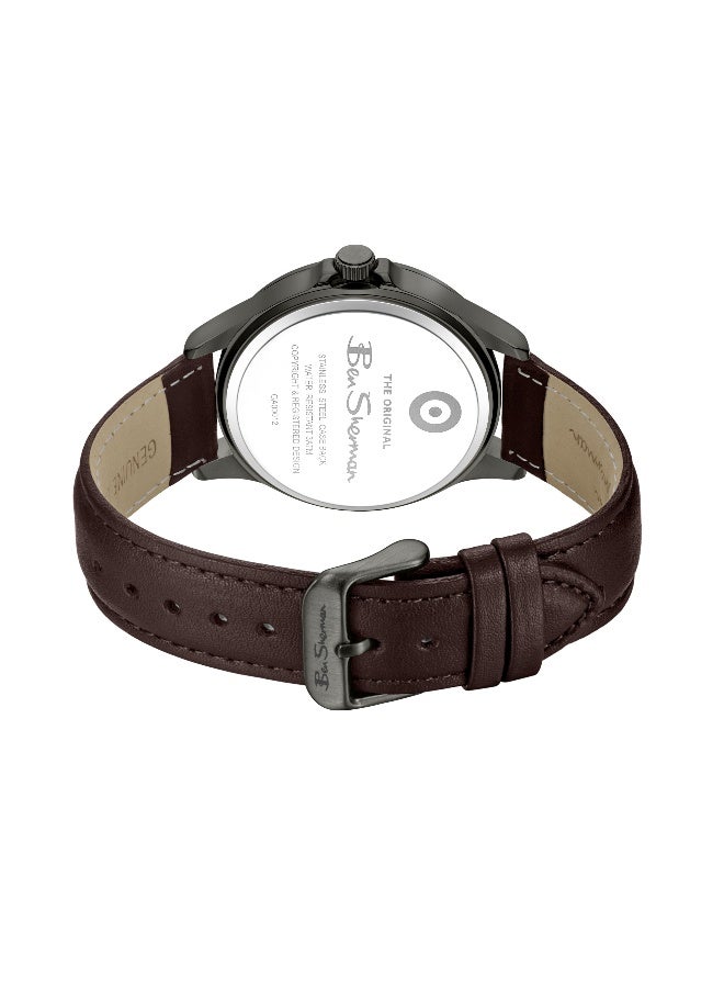 Ben Sherman Westminster Black Dial Brown Genuine Leather Strap Analog Watch for Men, 43mm - Image 3