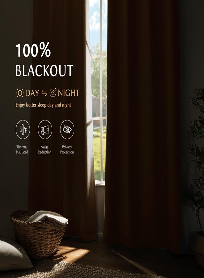Beauoop 100% Blackout Curtains 84 Inch Long 2 Panels for Bedroom Living Room Brown Solid Room Darkening Thermal Insulated Soundproof Energy Saving Grommet Top Window Treatment Drapes,52x84, 2 Set - Image 2