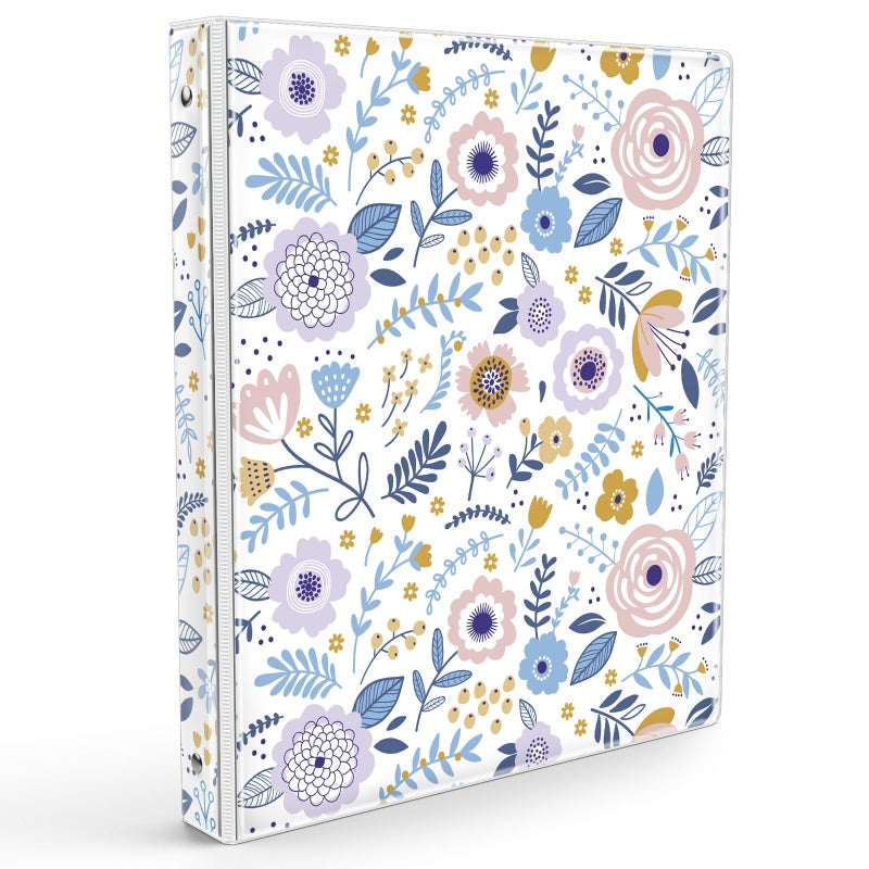 Eyrozill Floral 3 Ring Binder 1 Inch, Decorative Receipt Binders, Hair Client Records with Clear Interior Pockets for Letter-Size(11" x 8.5") Paper, PVC Cover (Floral) - Image 1