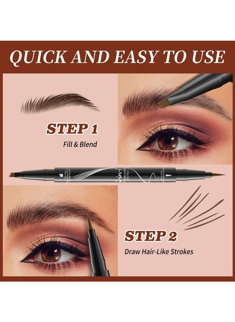 2-in-1 Microblading Eyebrow Pencil，New Upgrade 3D with 4-Fork-Tip & Precise Brush,Microblading Eyebrow Pen for Natural Makeup All Day (Dark Brown)