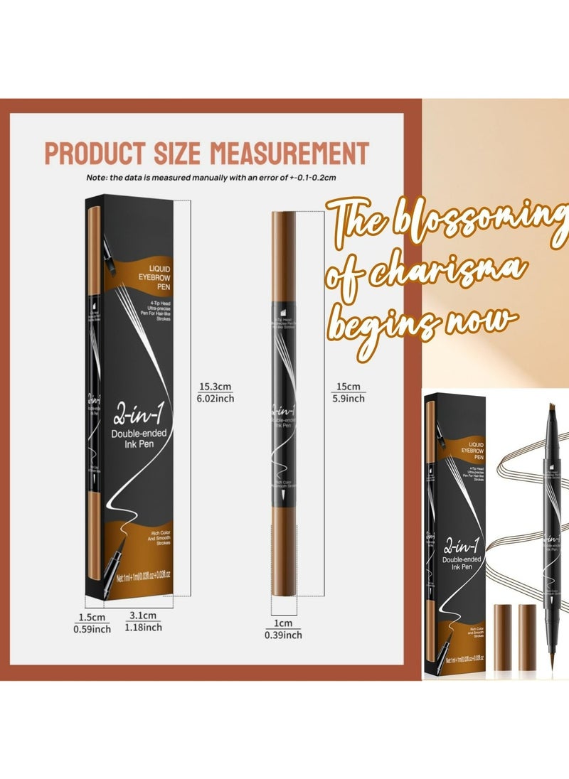2-in-1 Microblading Eyebrow Pencil，New Upgrade 3D with 4-Fork-Tip & Precise Brush,Microblading Eyebrow Pen for Natural Makeup All Day (Dark Brown)