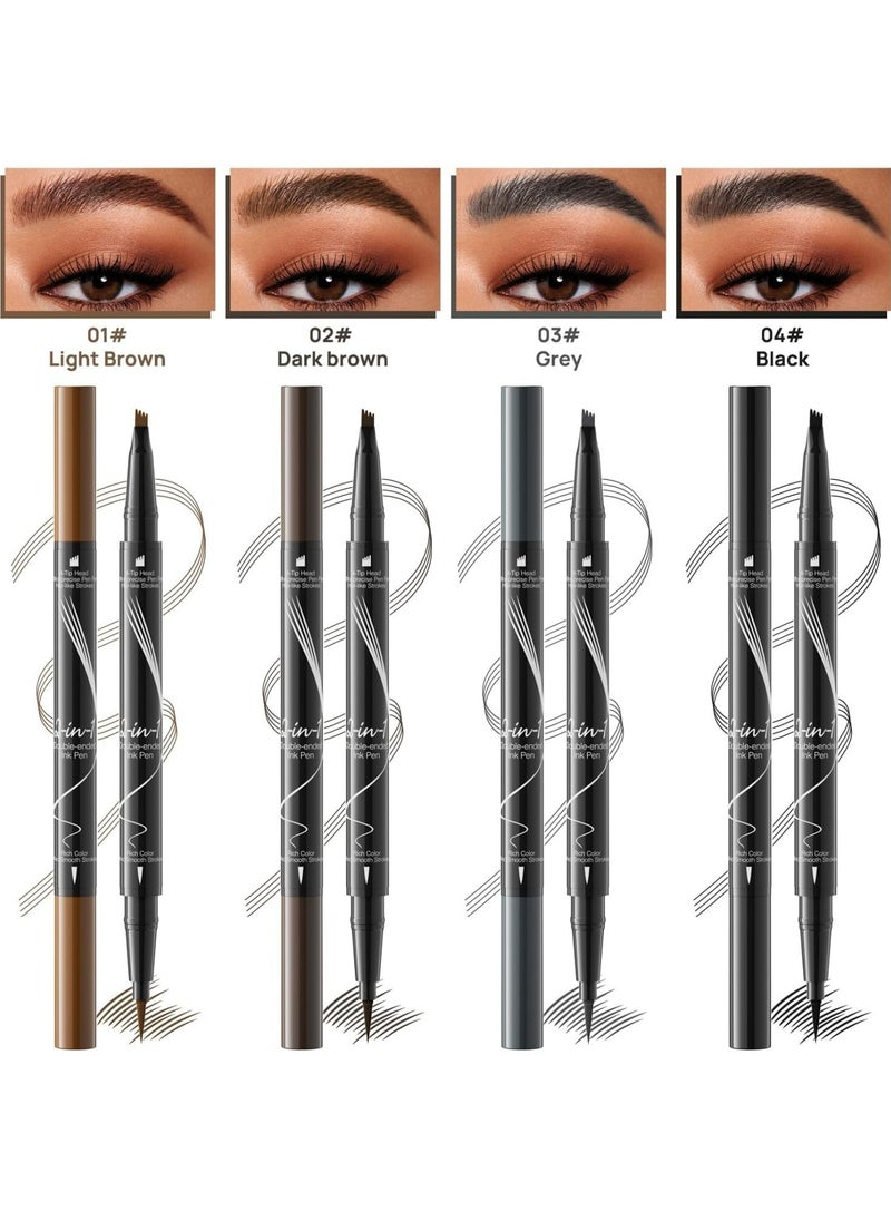 2-in-1 Microblading Eyebrow Pencil，New Upgrade 3D with 4-Fork-Tip & Precise Brush,Microblading Eyebrow Pen for Natural Makeup All Day (Dark Brown)