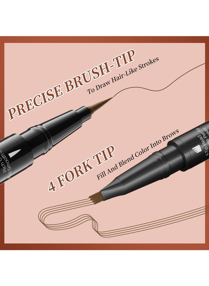 2-in-1 Microblading Eyebrow Pencil，New Upgrade 3D with 4-Fork-Tip & Precise Brush,Microblading Eyebrow Pen for Natural Makeup All Day (Dark Brown)