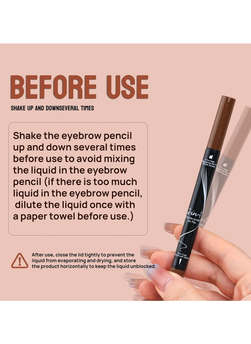 2-in-1 Microblading Eyebrow Pencil，New Upgrade 3D with 4-Fork-Tip & Precise Brush,Microblading Eyebrow Pen for Natural Makeup All Day (Dark Brown)