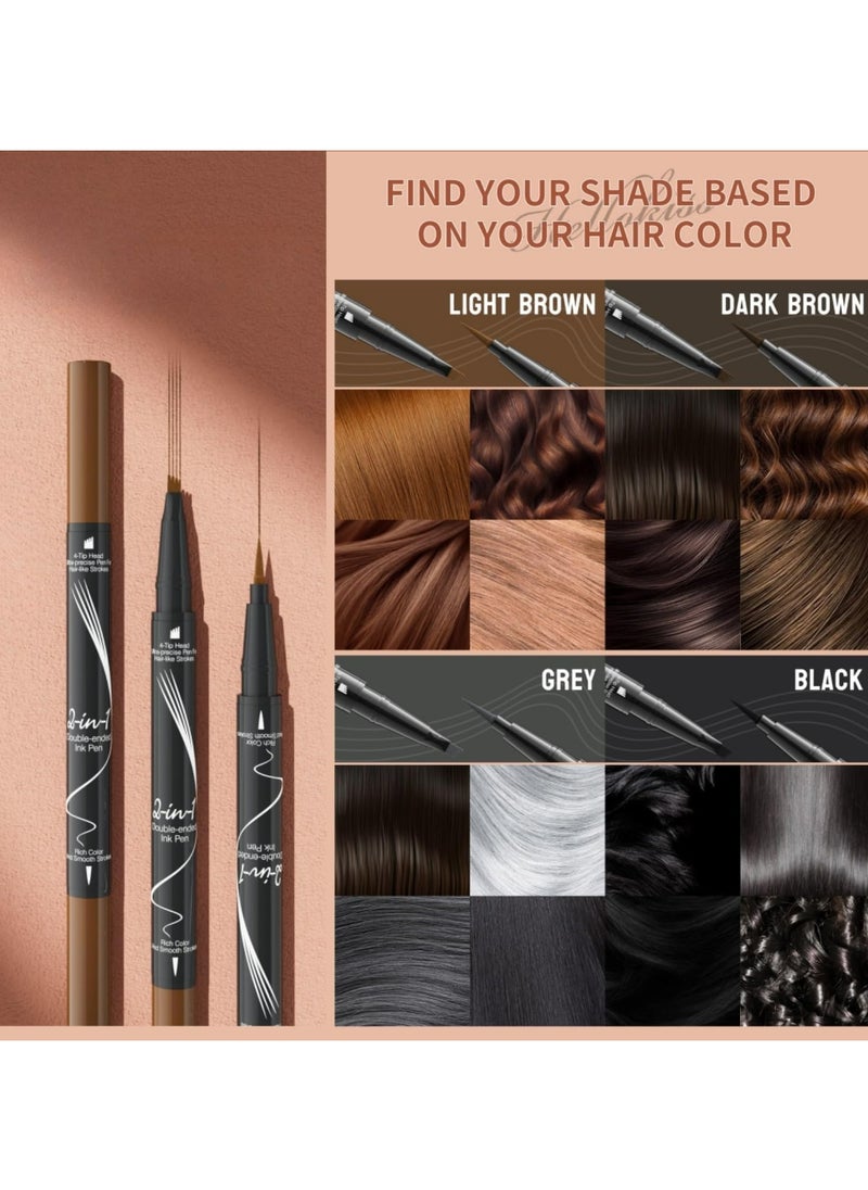 2-in-1 Microblading Eyebrow Pencil，New Upgrade 3D with 4-Fork-Tip & Precise Brush,Microblading Eyebrow Pen for Natural Makeup All Day (Dark Brown)