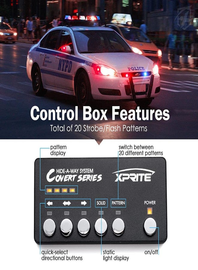 Xprite Red Blue LED Hideaway Strobe Police Lights Kit, 20 Flashing Patterns w/Control Panel for Headlights Taillights Hazard Warning Mounting, for Emergency Vehicles Volunteer Cop Cars Trucks, 4PCS - Image 4