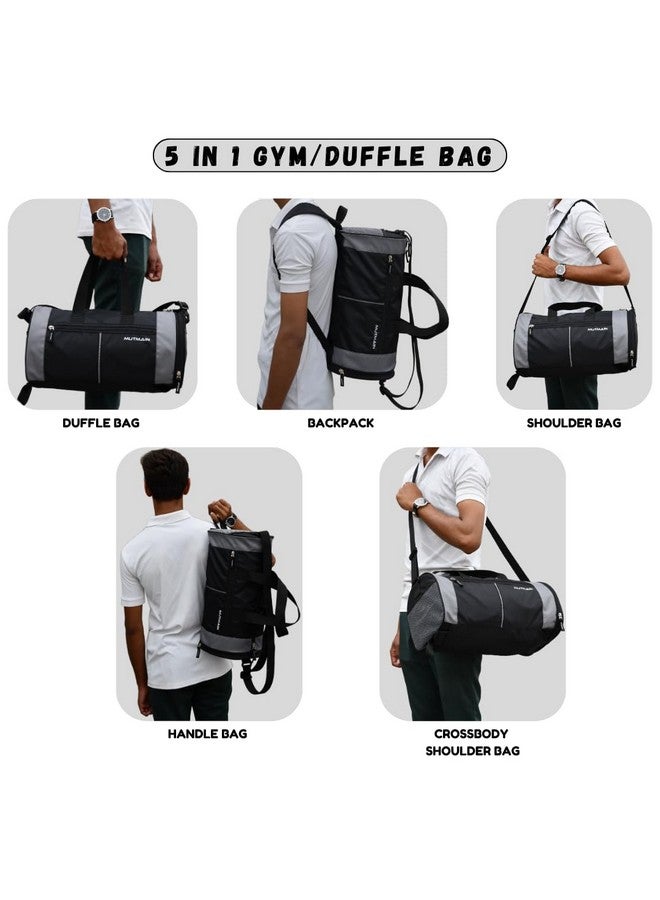 MUTMAIN 3 in 1 Gym Bag for Men and Women with Separate Shoe Compartment, Sports Bag, Kit, Duffle Bag, Backpack and Shoulder Side Bag for Travel Water Resistant Gym Accessories (GB2-BLK_Gry) - Image 3