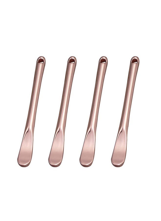 lasenersm 4 Pieces Zinc Alloy Makeup Spatula Eye Cream Spoon Beauty Scoop Mini Spoon Makeup Beauty Spoons Mini Cosmetic Skincare Spatula for Cream Lotions, Cylindrical Handle Type, Rose-Gold  - Image 1