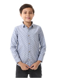 Pineapple Pattern Buttons Down Closure Boys Shirt_ Shades Of Blue