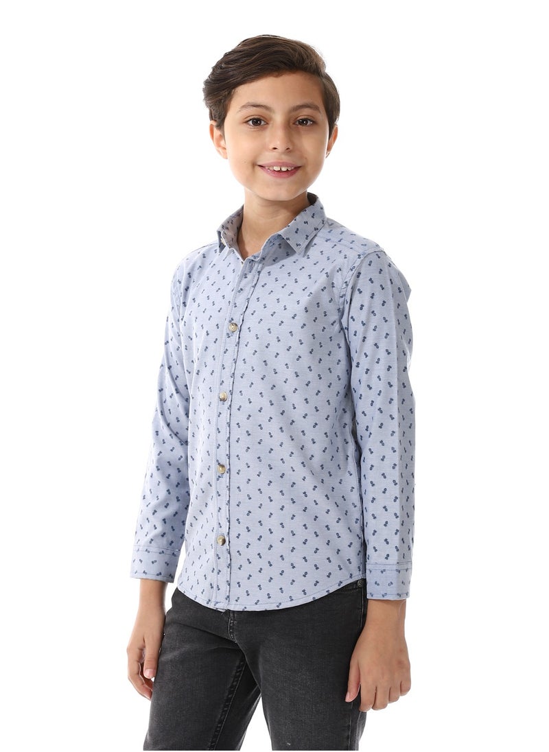 Andora - Pineapple Pattern Buttons Down Closure Boys Shirt_ Shades Of Blue - Image 1