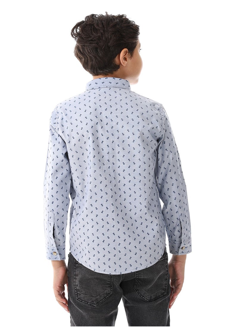 Andora - Pineapple Pattern Buttons Down Closure Boys Shirt_ Shades Of Blue - Image 1