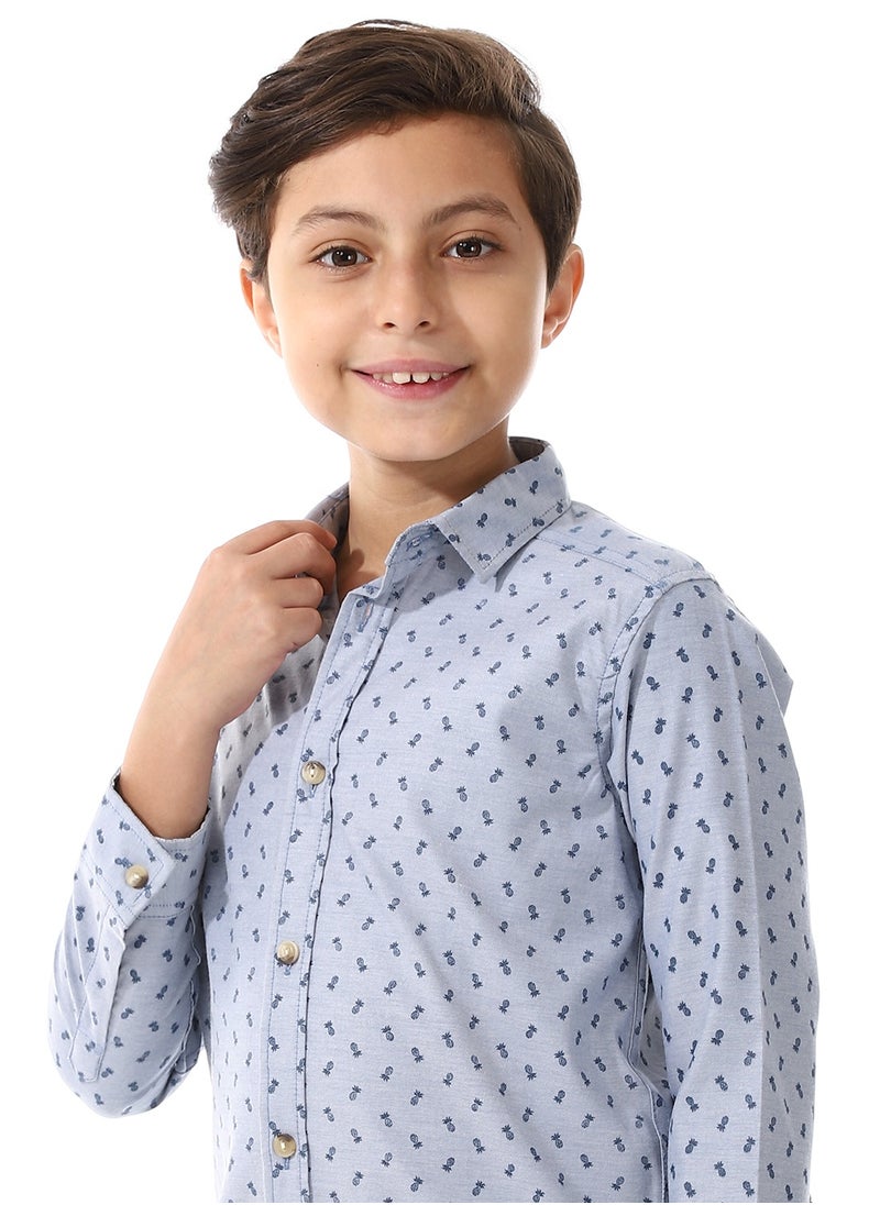 Andora - Pineapple Pattern Buttons Down Closure Boys Shirt_ Shades Of Blue - Image 1