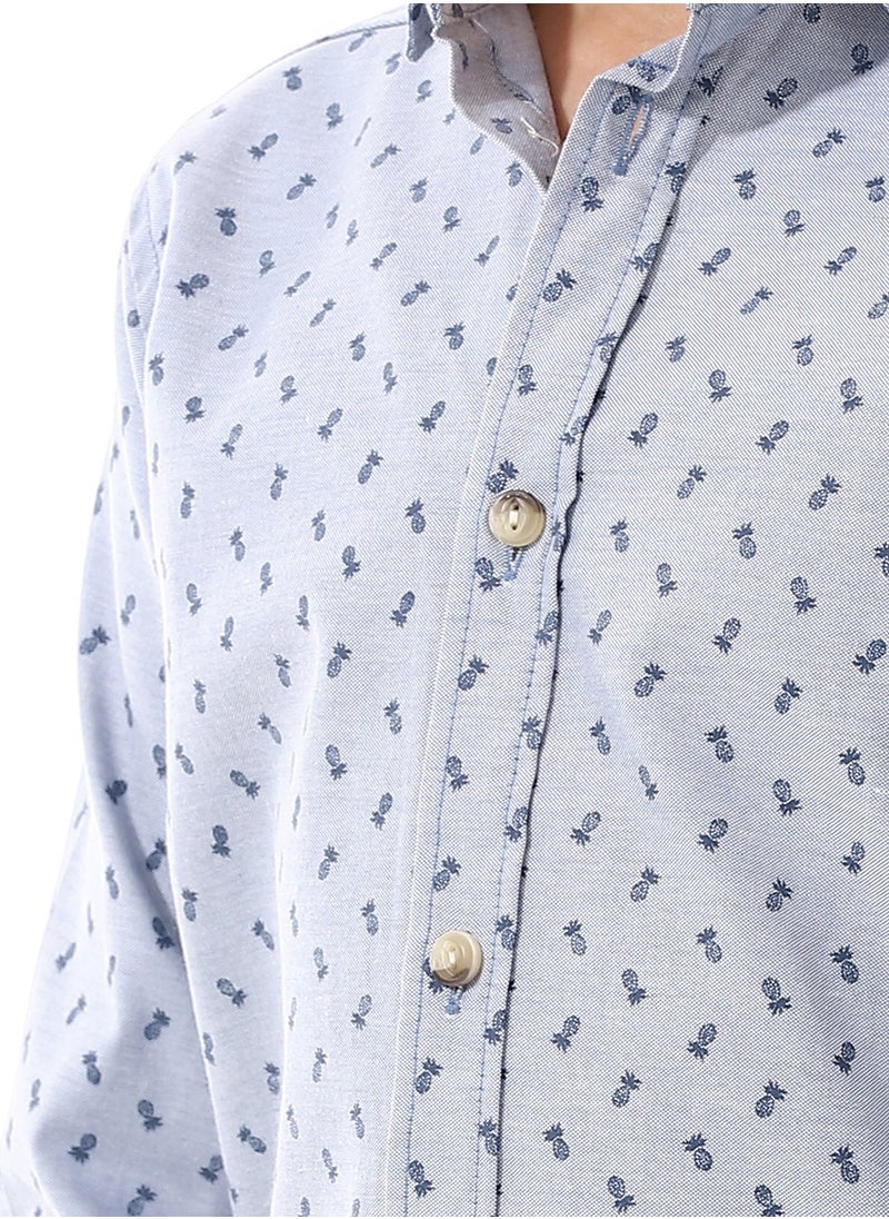 Andora - Pineapple Pattern Buttons Down Closure Boys Shirt_ Shades Of Blue - Image 1