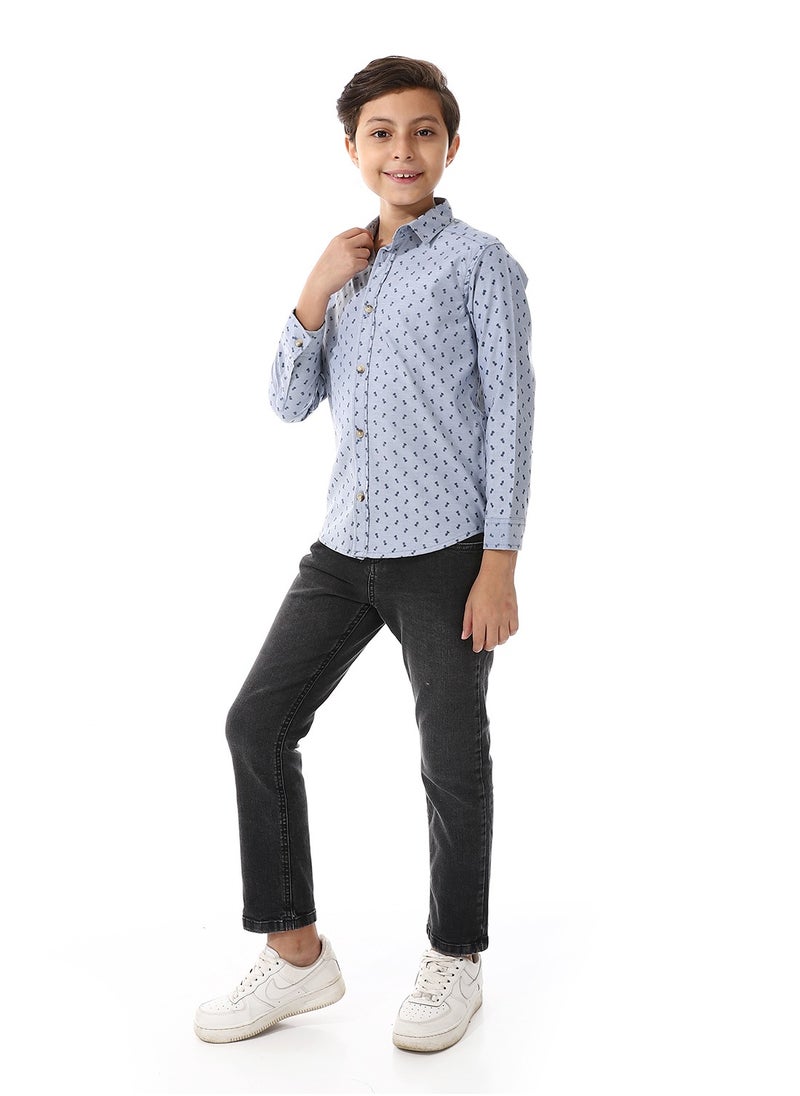 Andora - Pineapple Pattern Buttons Down Closure Boys Shirt_ Shades Of Blue - Image 1