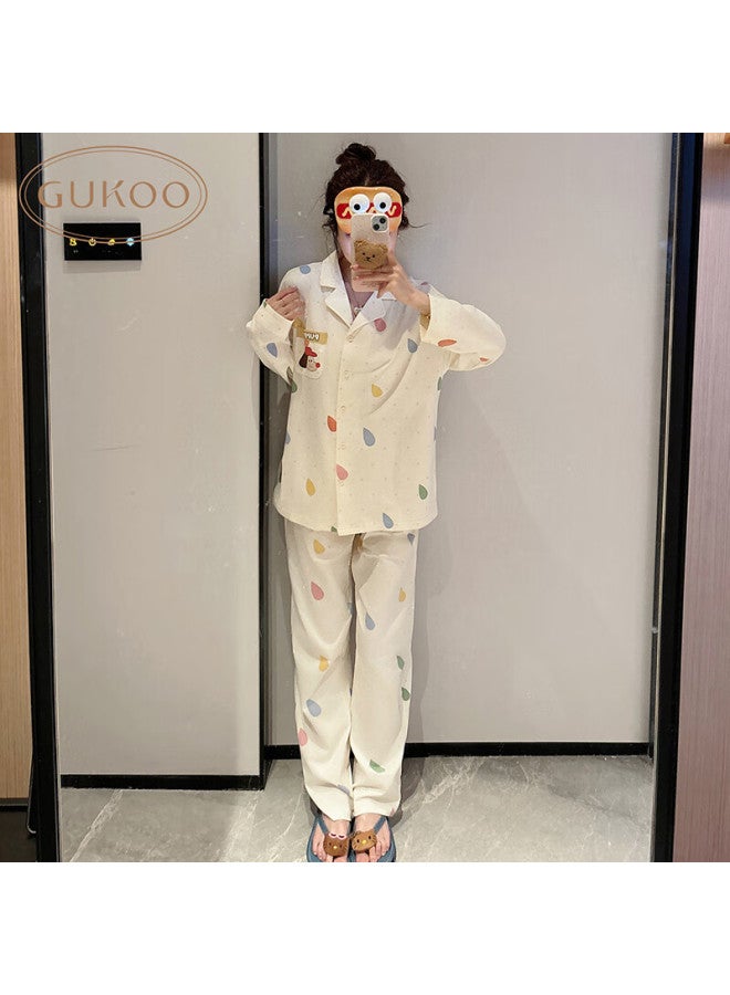 Gukoo Women's Pajamas, Spring New Party Dog Series, Cartoon All-over Print Ladies' Loungewear Set, Light Yellow, Xs - Image 1