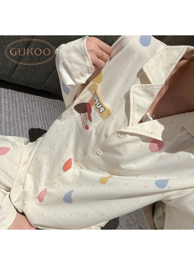 Gukoo Women's Pajamas, Spring New Party Dog Series, Cartoon All-over Print Ladies' Loungewear Set, Light Yellow, Xs - Image 4