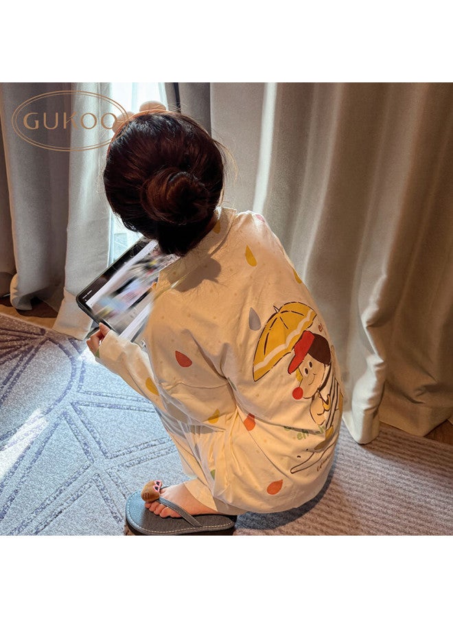 Gukoo Women's Pajamas, Spring New Party Dog Series, Cartoon All-over Print Ladies' Loungewear Set, Light Yellow, Xs - Image 2